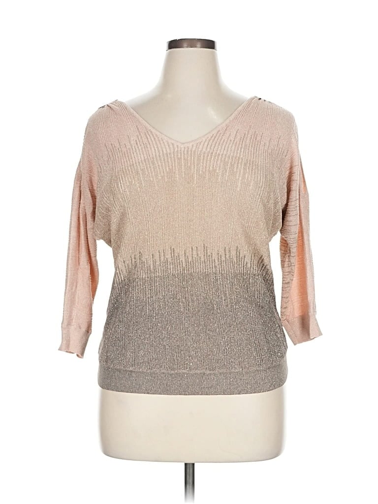 Pre-owned Inc International Concepts 3/4 Sleeve Top Tan Scoop Neck Tops In Brown