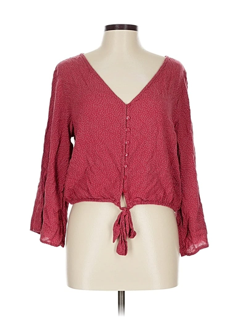 Pre-owned American Eagle Outfitters 3/4 Sleeve Blouse In Burgundy
