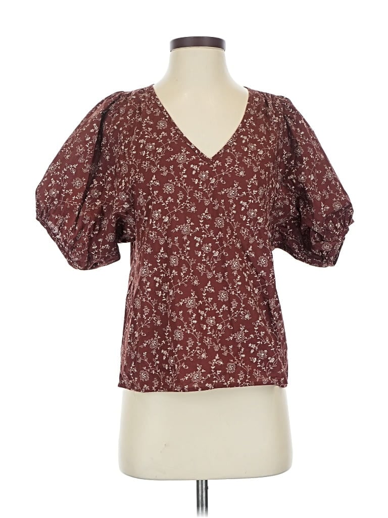 Pre-owned Madewell Short Sleeve Blouse In Burgundy