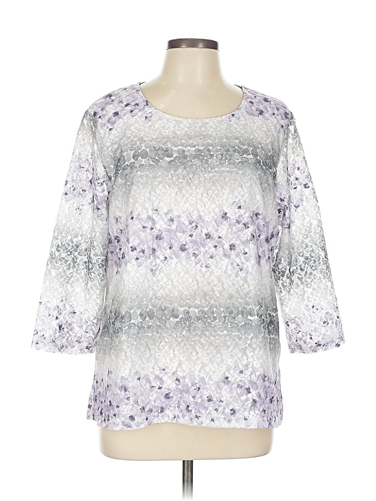 Pre-owned Alfred Dunner 3/4 Sleeve Top Silver Boatneck Tops