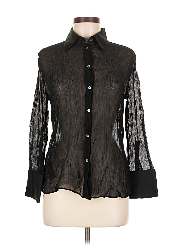Pre-owned Mng Long Sleeve Blouse In Black