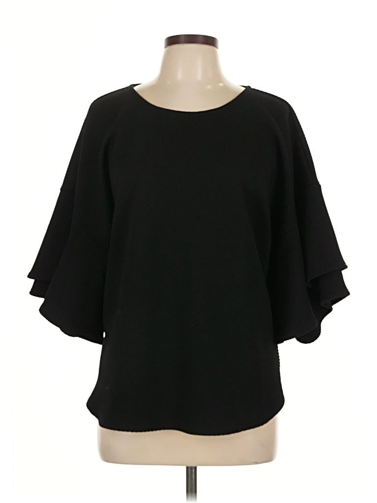 Pre-owned Eva Franco 3/4 Sleeve Top Black Boatneck Tops