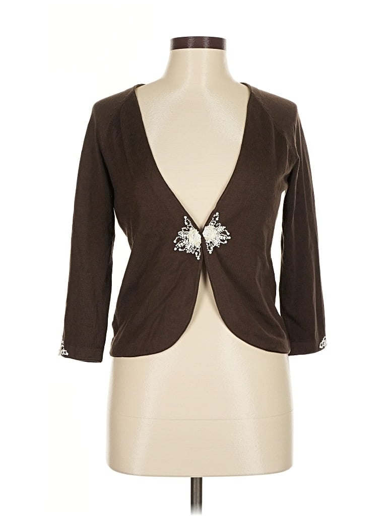 Pre-owned Ann Taylor Silk Cardigan Sweater In Brown