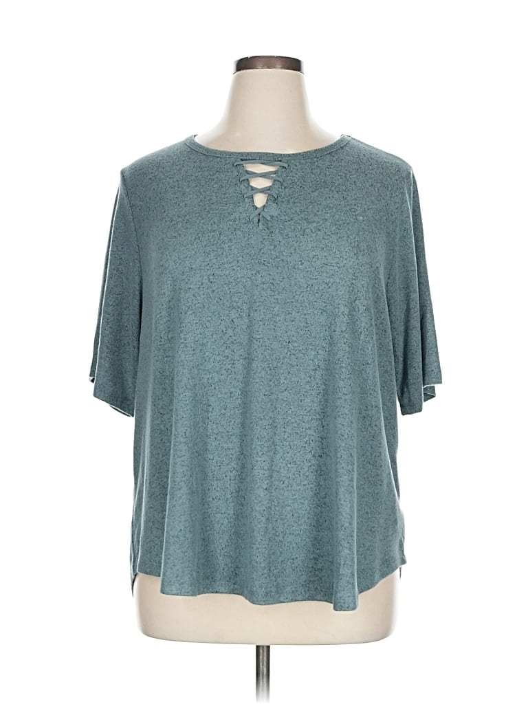 Pre-owned Bobeau Short Sleeve Top Teal Keyhole Neckline Tops In Blue