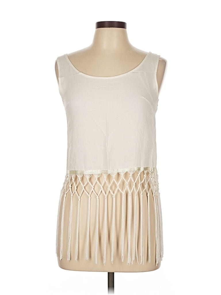 Pre-owned Ax Paris Sleeveless Top Ivory Scoop Neck Tops In White