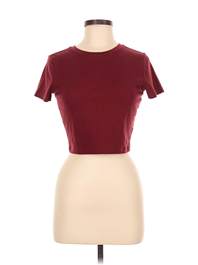 Pre-owned Wild Fable Short Sleeve Top Burgundy Crew Neck Tops