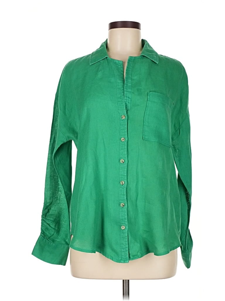 Pre-owned Maeve By Anthropologie 3/4 Sleeve Button Down Shirt In Green