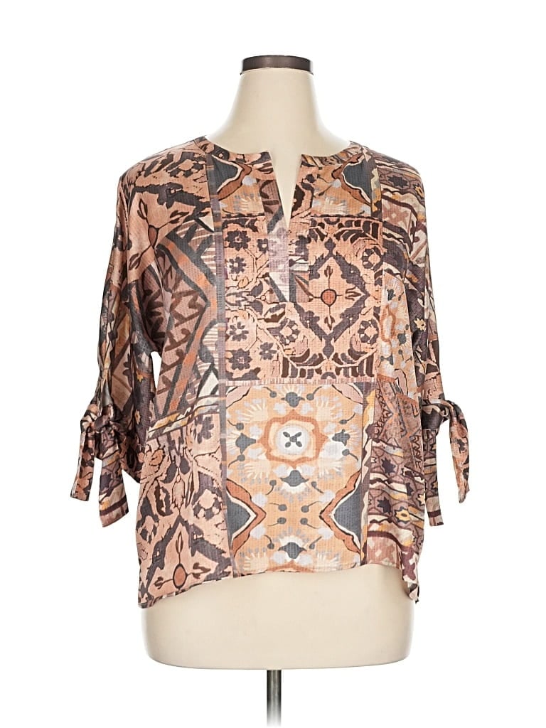 Pre-owned Chico's 3/4 Sleeve Blouse In Brown