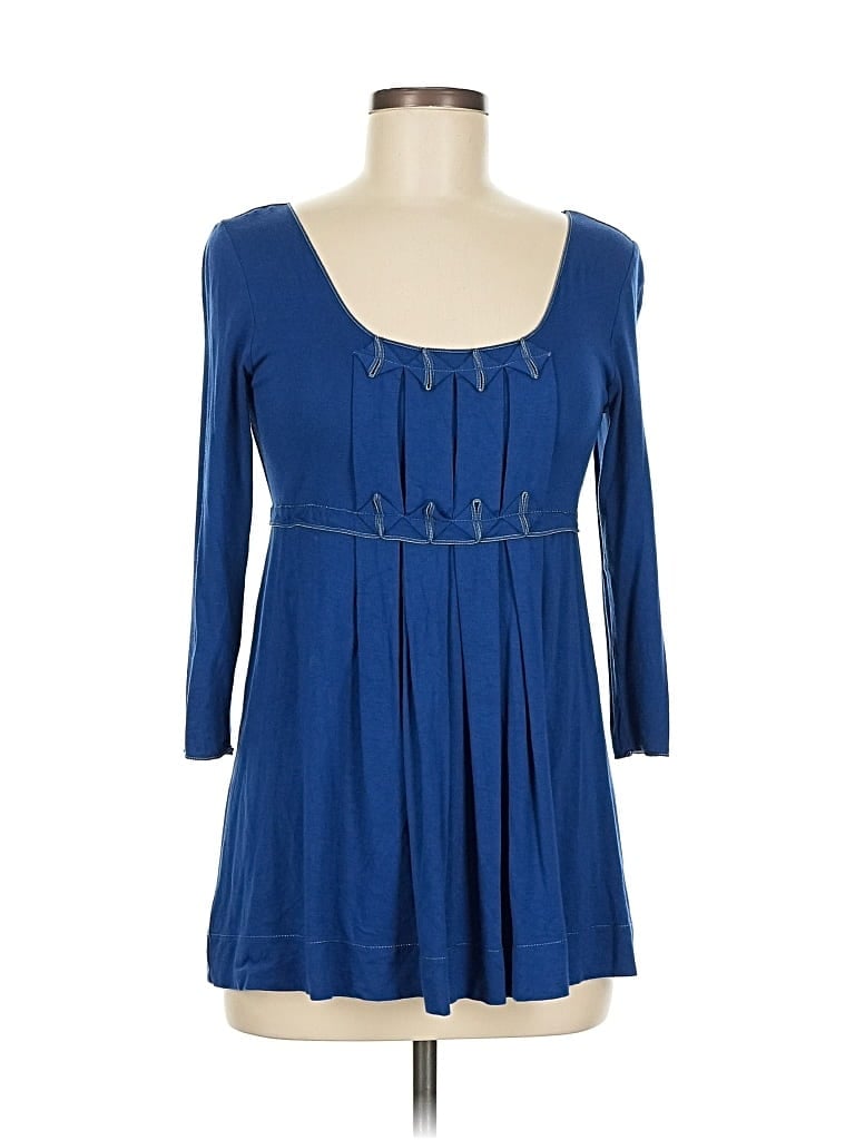 Pre-owned Sophie Max 3/4 Sleeve Top Blue Square Neckline Tops