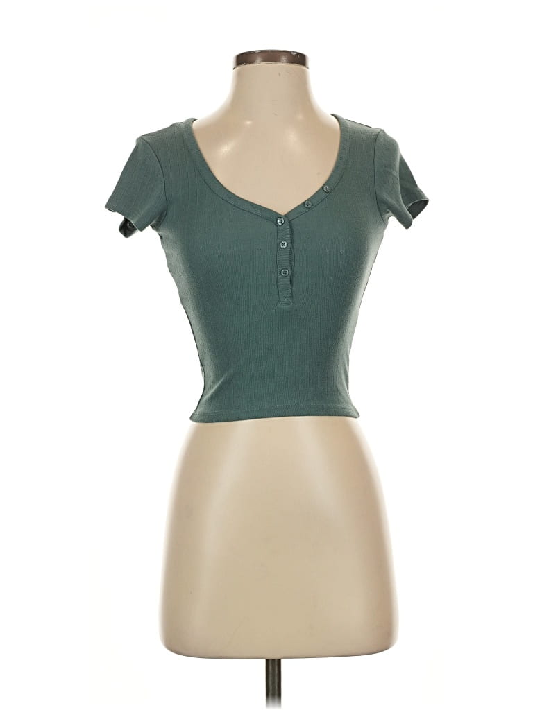 Pre-owned Cotton On Short Sleeve Henley Shirt In Green