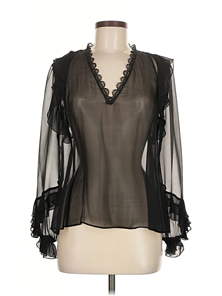 Pre-owned Intermix Long Sleeve Blouse In Black