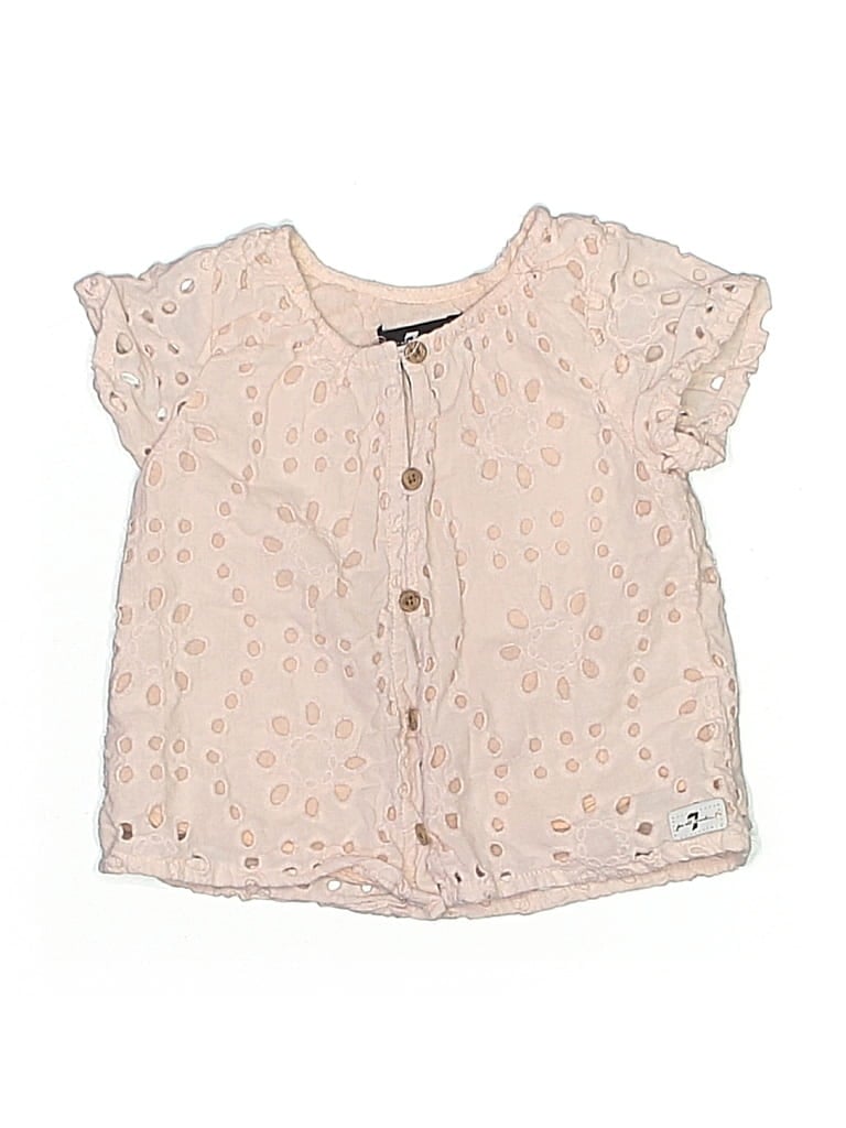 Pre-owned 7 For All Mankind Kids' Short Sleeve Top Ivory Keyhole Neckline Tops In White