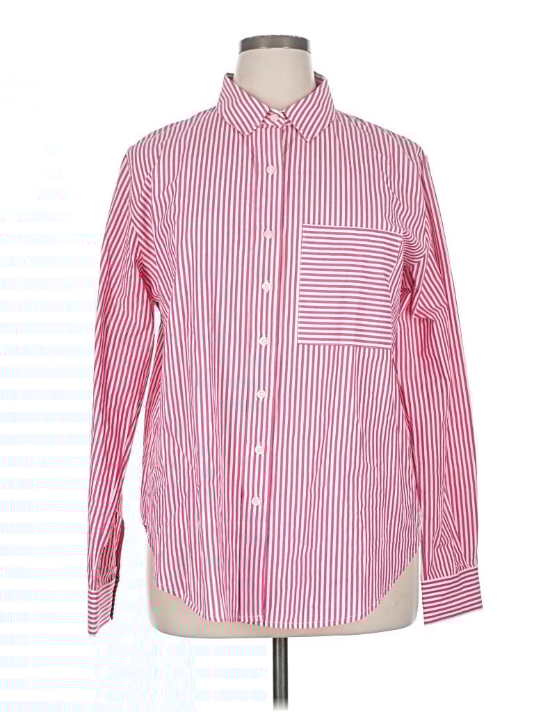 Pre-owned Evereve Long Sleeve Button Down Shirt In Red