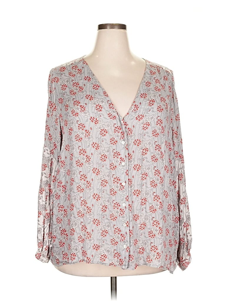 Pre-owned Lucky Brand Long Sleeve Blouse In Gray