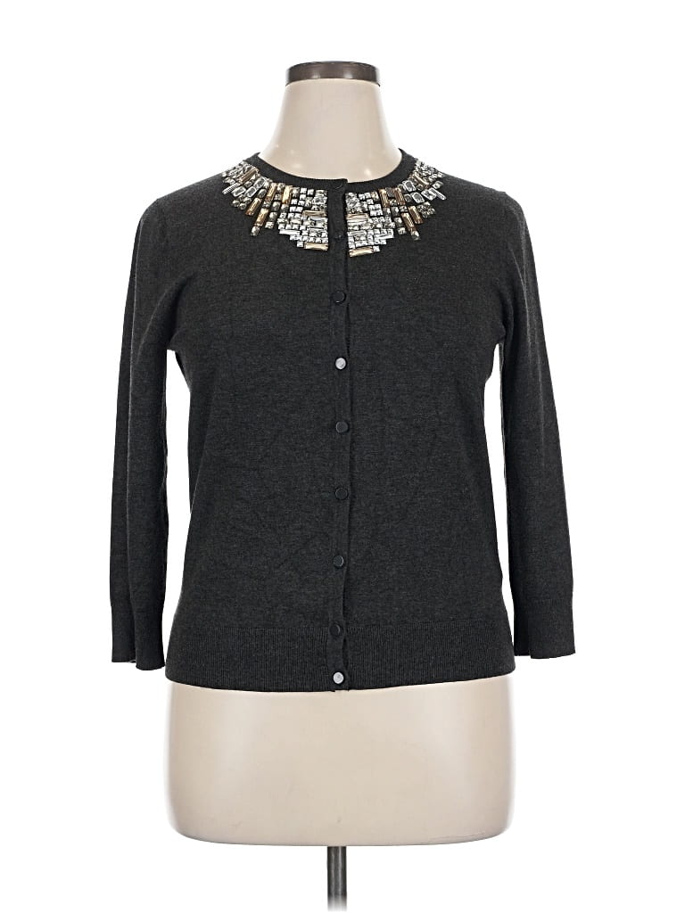 Pre-owned Cable & Gauge Cardigan Sweater In Gray