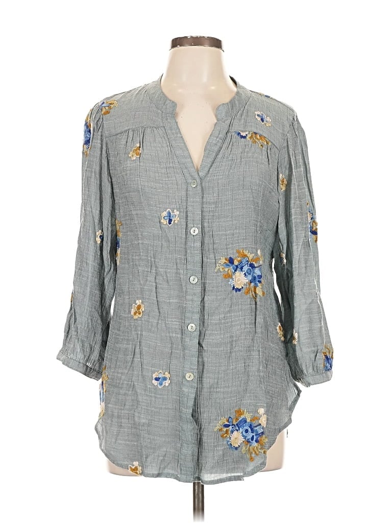 Pre-owned Figueroa & Flower 3/4 Sleeve Button Down Shirt In Gray
