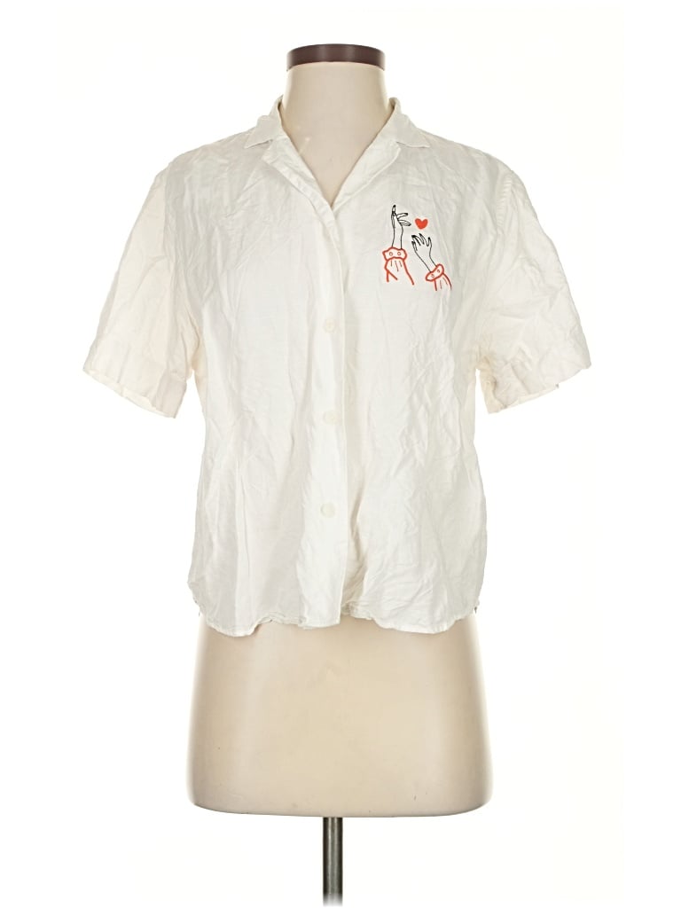 Pre-owned Uniqlo Short Sleeve Blouse In White
