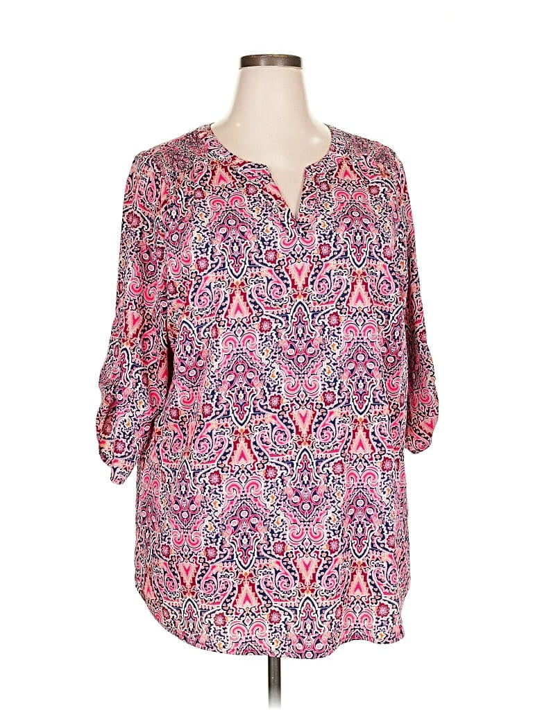 Pre-owned Croft & Barrow 3/4 Sleeve Blouse In Pink