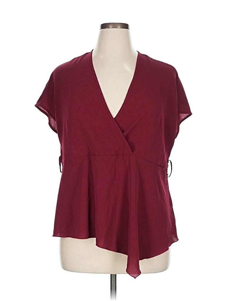 Pre-owned Shein Curve Short Sleeve Blouse In Burgundy