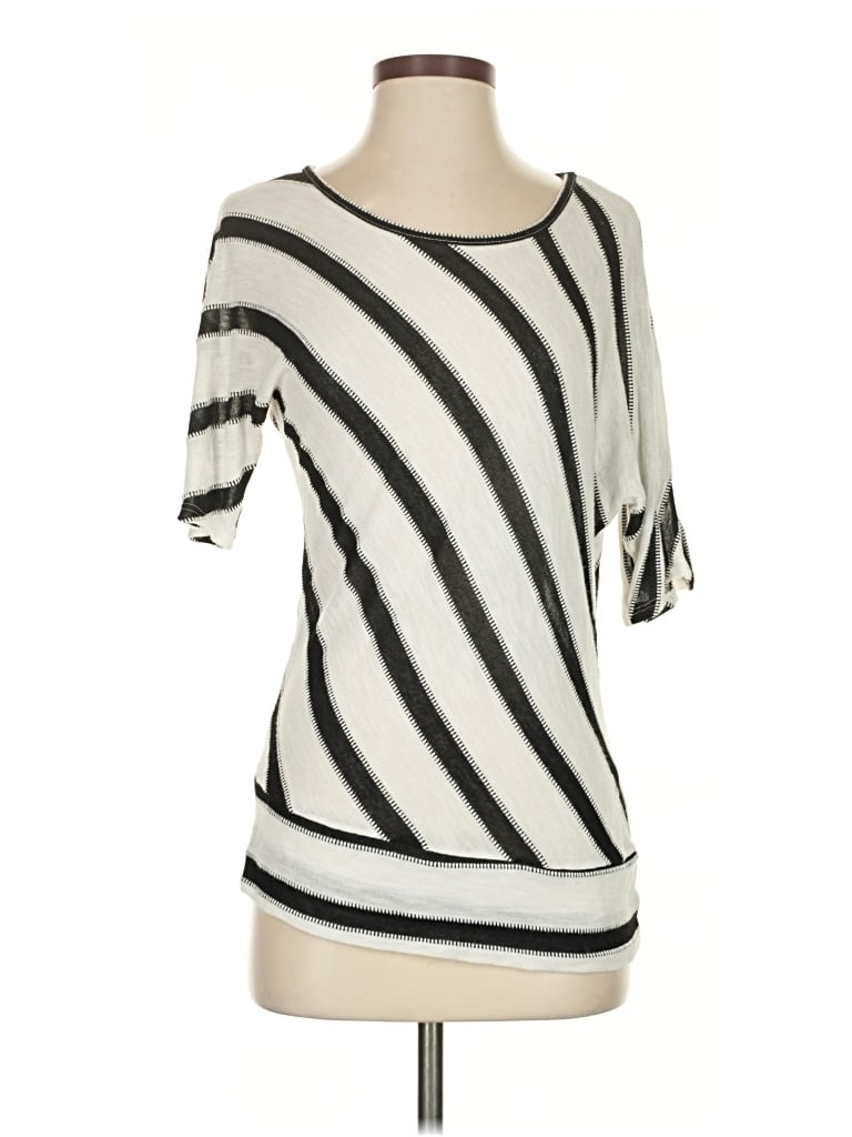 Pre-owned Agb 3/4 Sleeve Top Ivory Boatneck Tops In White