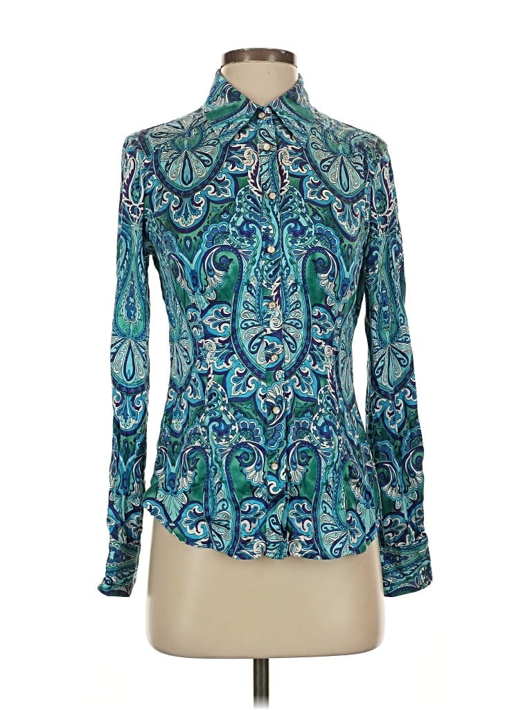 Pre-owned Caché Long Sleeve Blouse In Blue
