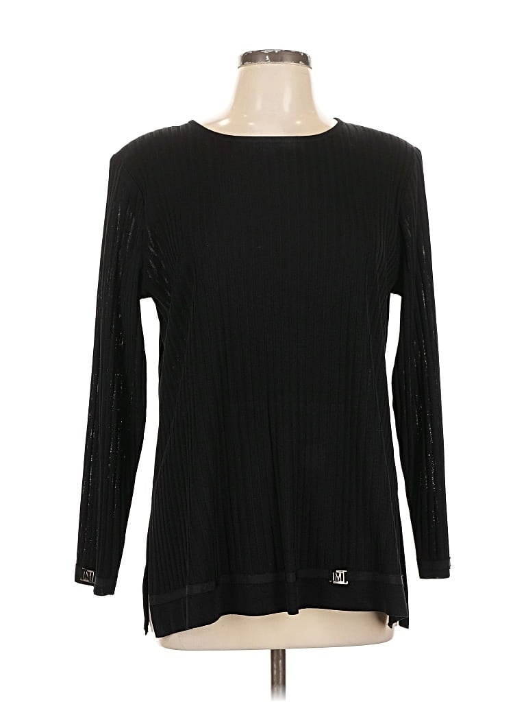 Pre-owned Misook Long Sleeve Top Black Crew Neck Tops