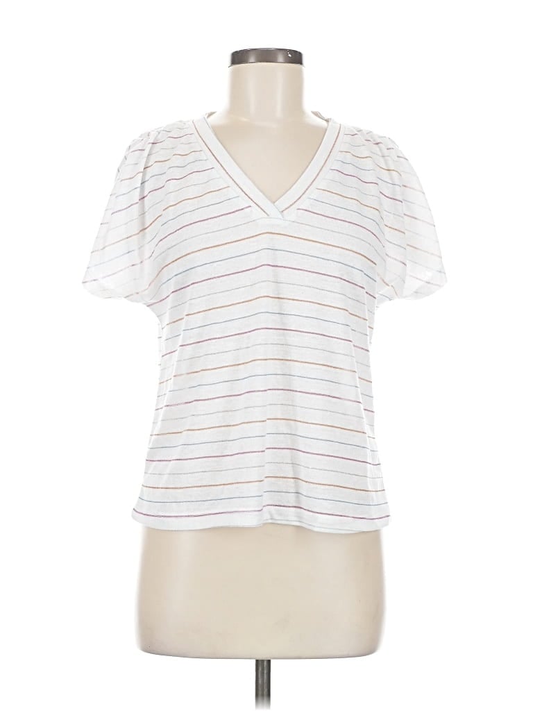 Pre-owned Democracy Short Sleeve Top White V Neck Tops