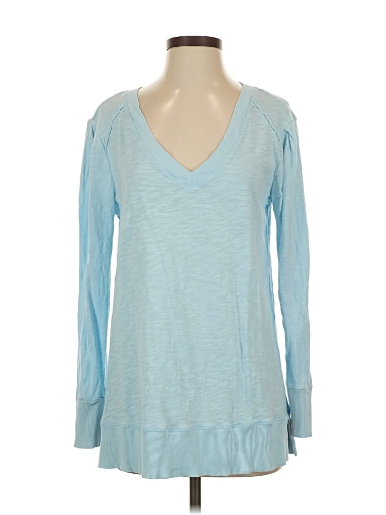 Pre-owned Mod-o-doc Long Sleeve Top Blue V Neck Tops