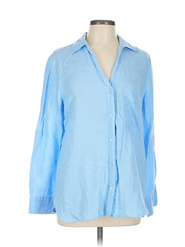 Pre-owned Zara Long Sleeve Button Down Shirt In Blue