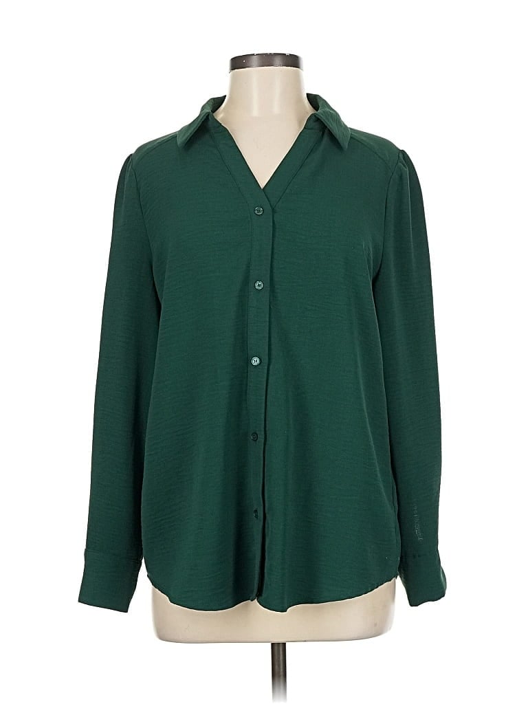 Pre-owned Adrianna Papell Long Sleeve Blouse In Green