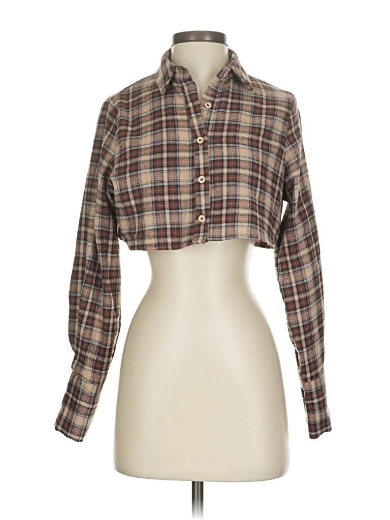 Pre-owned Prettylittlething Long Sleeve Blouse In Brown