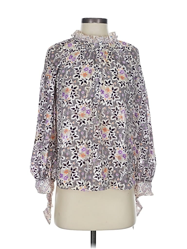 Pre-owned Rebecca Taylor Long Sleeve Silk Top Purple Tie Neck Tops