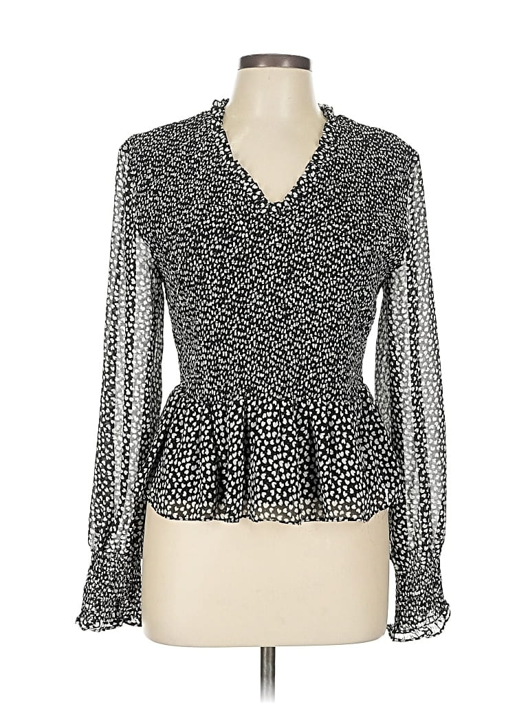 Pre-owned She + Sky Long Sleeve Blouse In Black