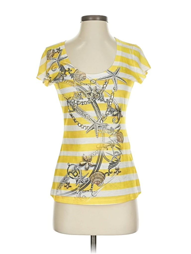 Pre-owned Caché Short Sleeve Top Yellow Scoop Neck Tops