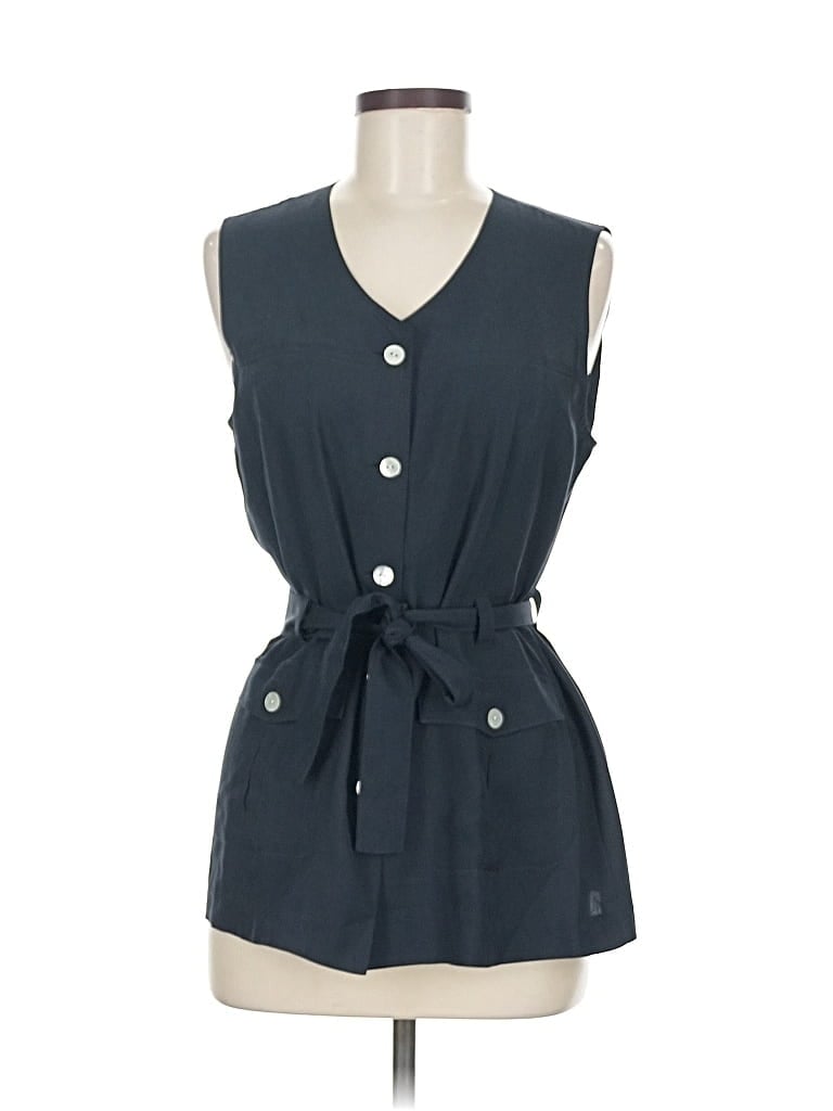 Pre-owned Halston Sleeveless Silk Top Blue Plunge Neckline Tops