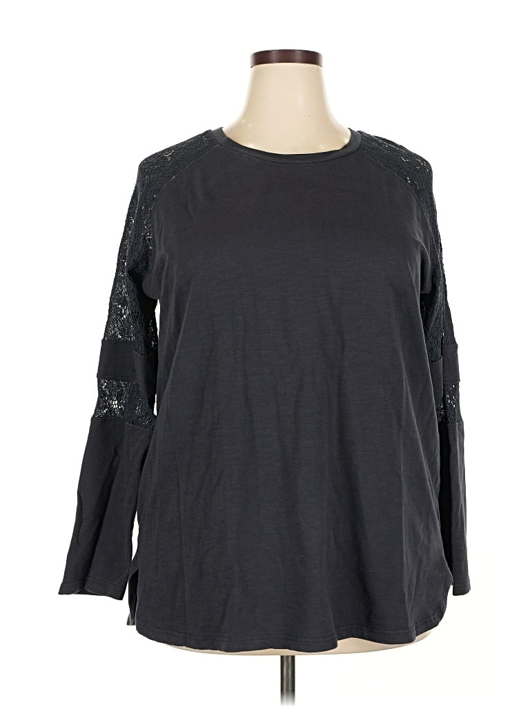 Pre-owned Suzanne Betro Long Sleeve Top Gray Crew Neck Tops