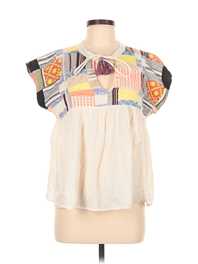 Pre-owned Altar'd State Short Sleeve Blouse In White