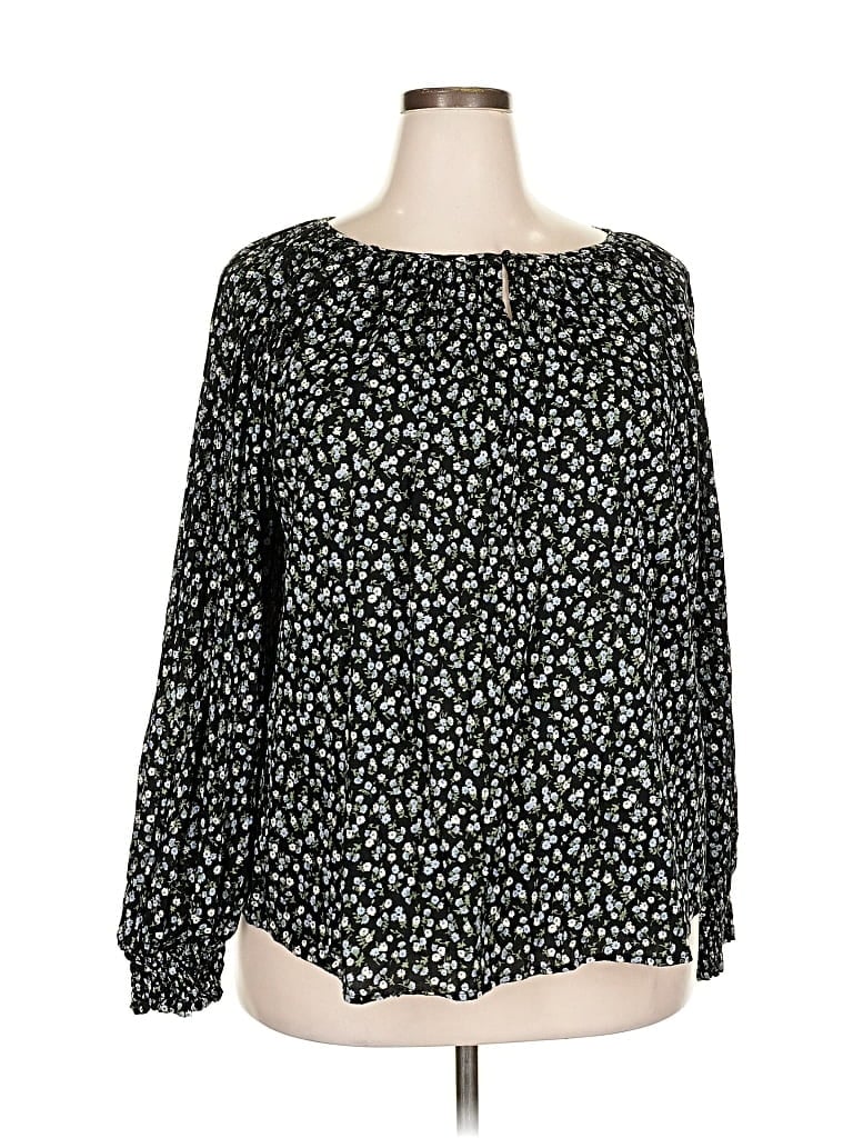 Pre-owned Chaps Long Sleeve Blouse In Black
