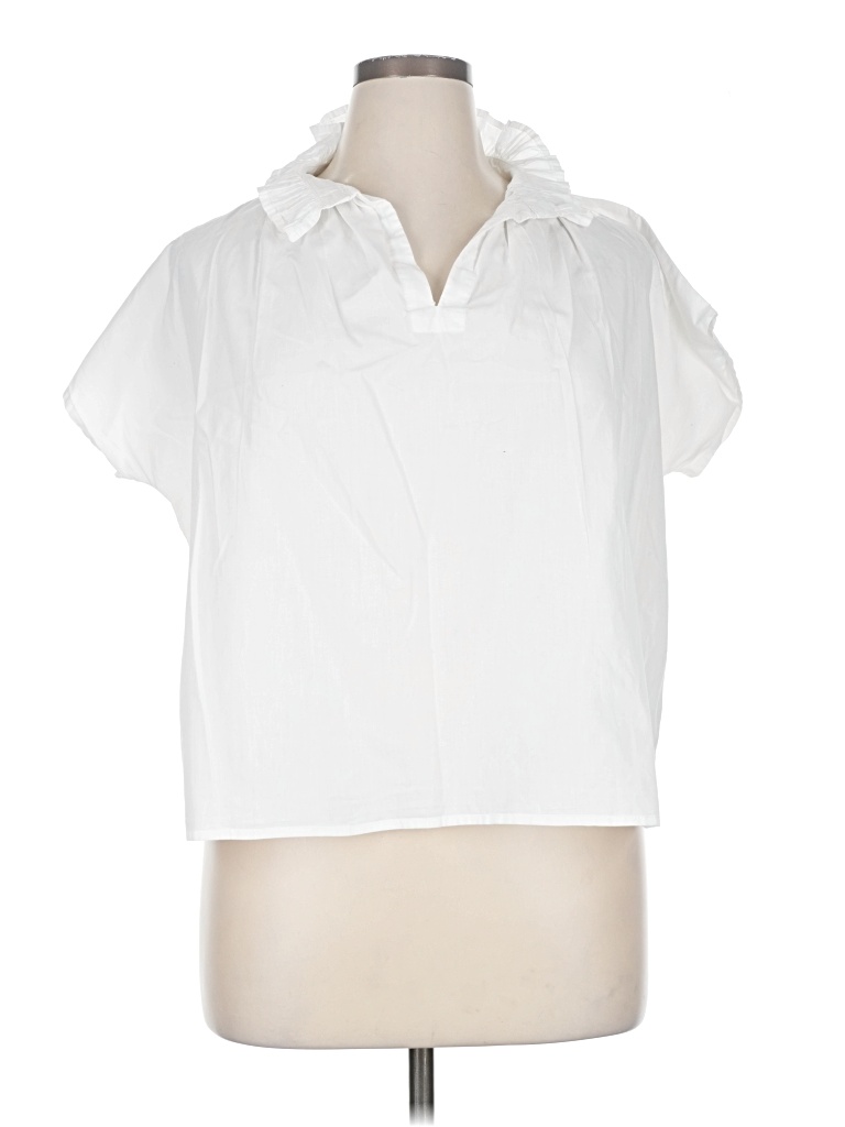 Pre-owned Never A Wallflower Short Sleeve Blouse In White