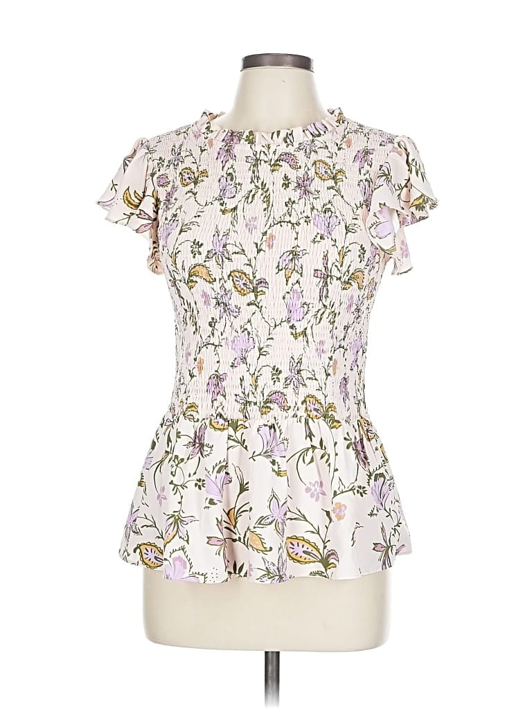 Pre-owned Market & Spruce Short Sleeve Blouse In White