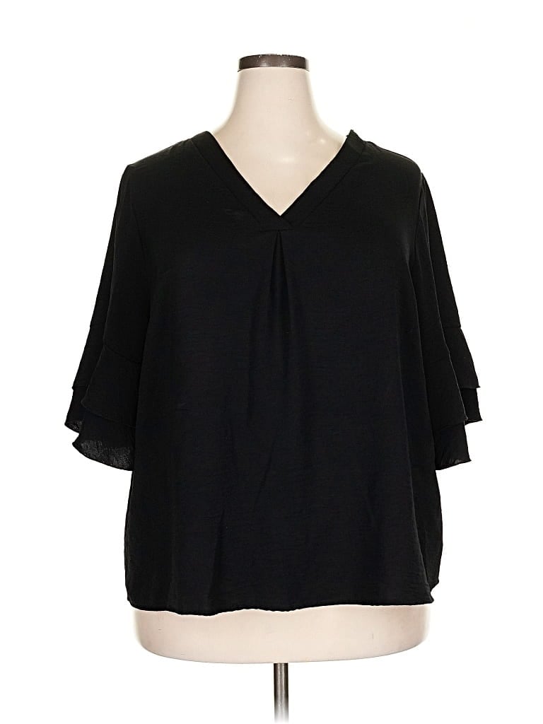 Pre-owned Shein Curve Short Sleeve Blouse In Black