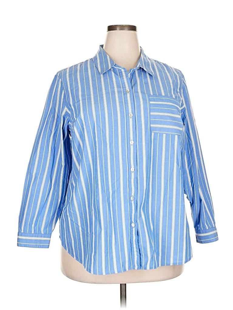 Pre-owned Jjill 3/4 Sleeve Button Down Shirt In Blue