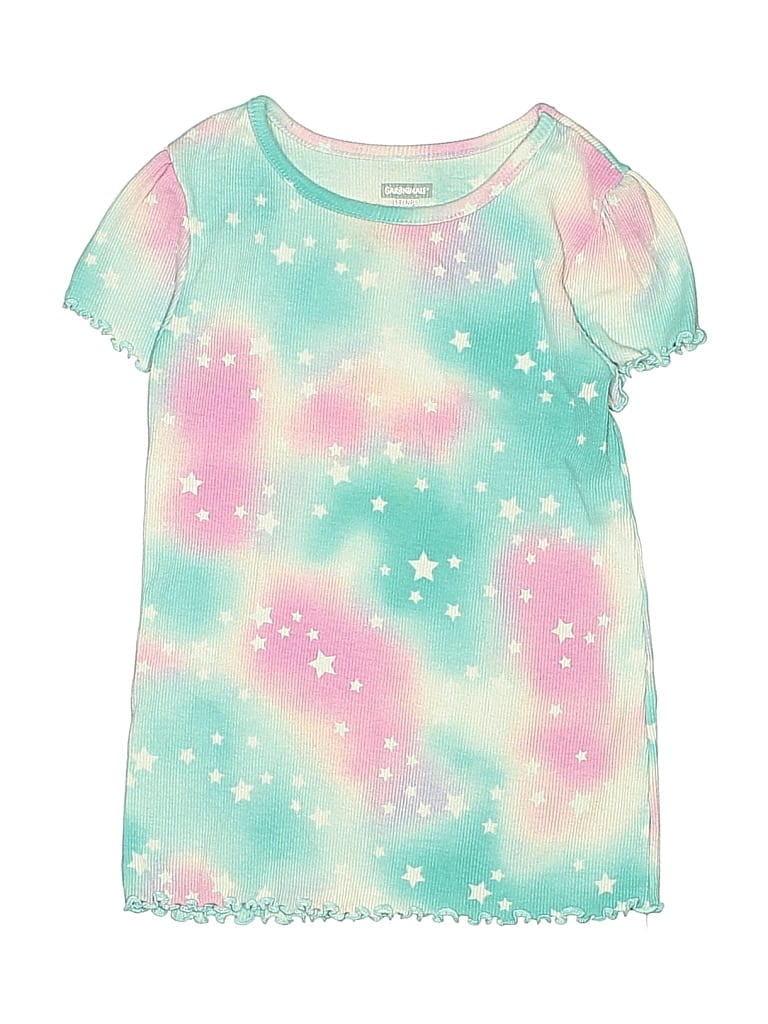 Pre-owned Garanimals Kids' Short Sleeve Top Teal Stars Pattern Keyhole Neckline Tops In Blue