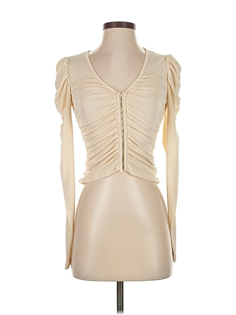 Pre-owned Astr Long Sleeve Top Ivory Sweetheart Neckline Tops In White