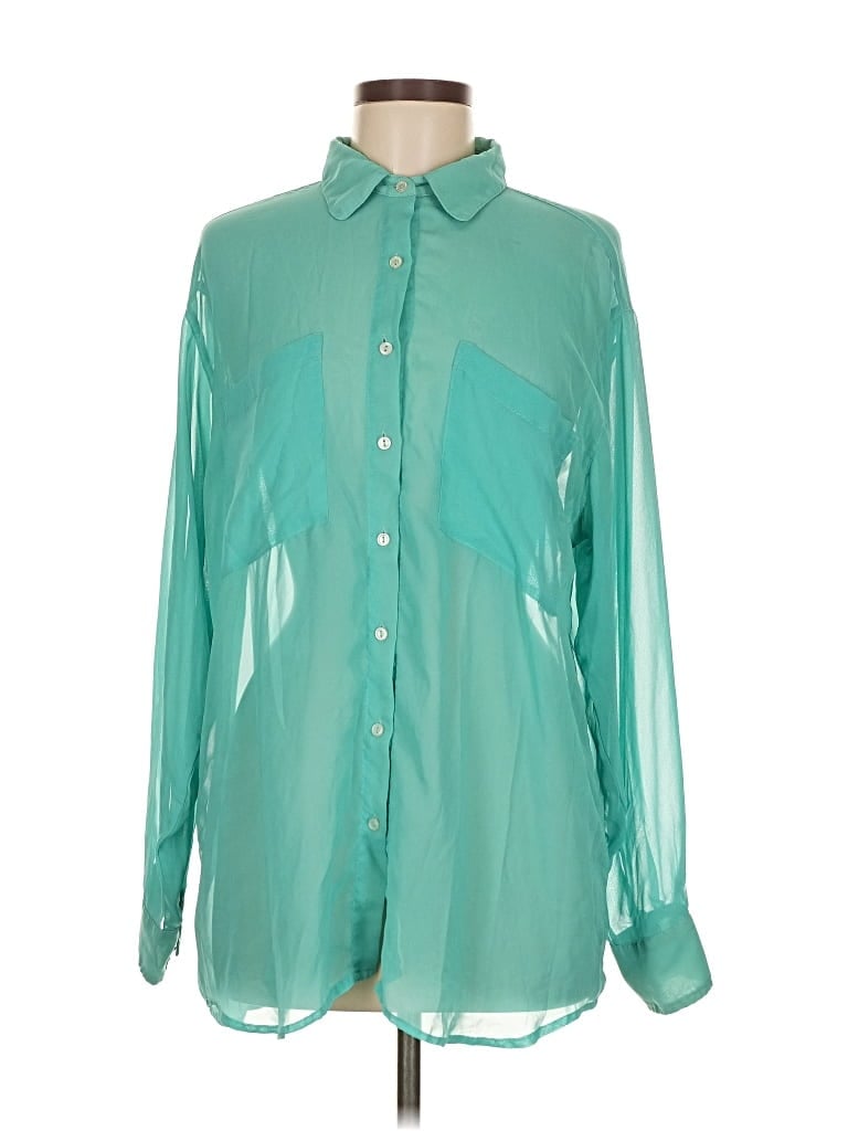 Pre-owned American Apparel Long Sleeve Blouse In Green