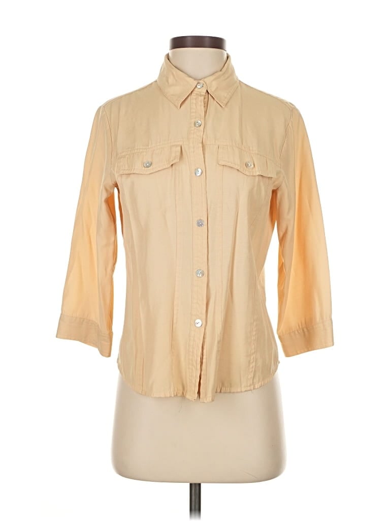 Pre-owned Dressbarn 3/4 Sleeve Button Down Shirt In Brown