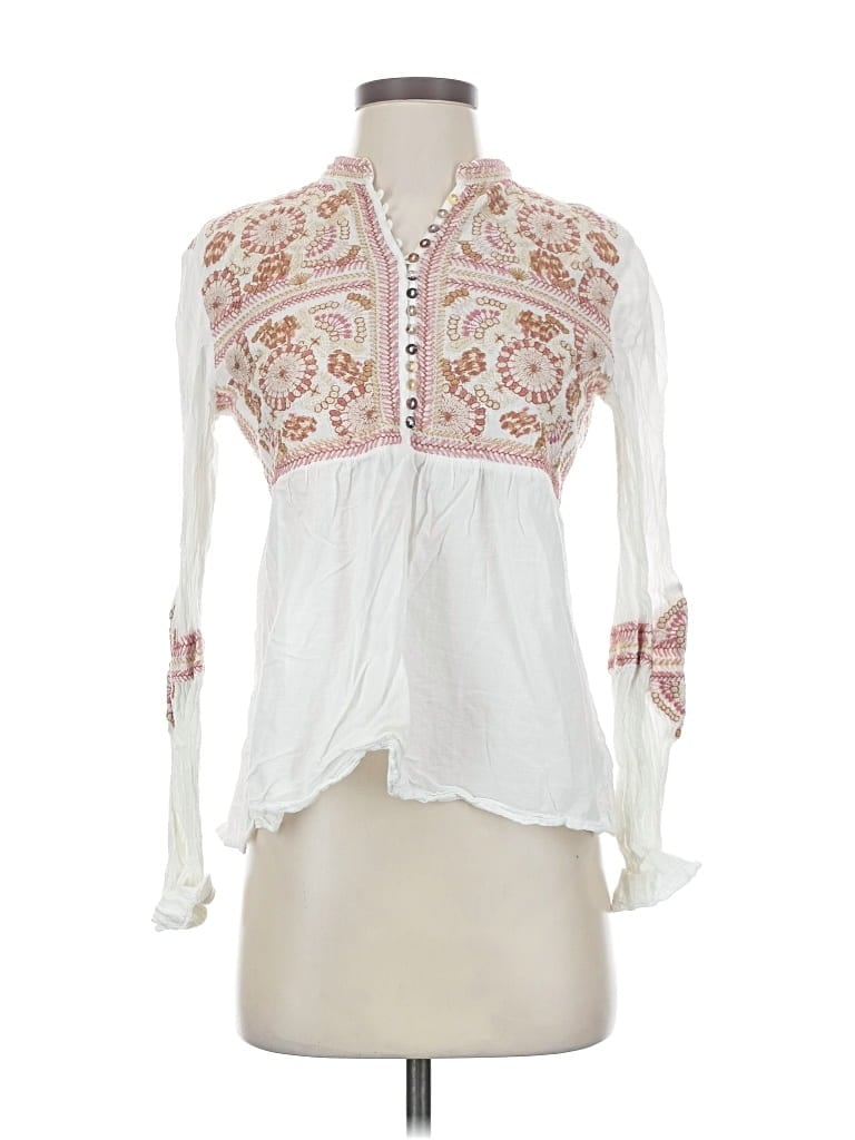 Pre-owned Johnny Was Long Sleeve Blouse In White