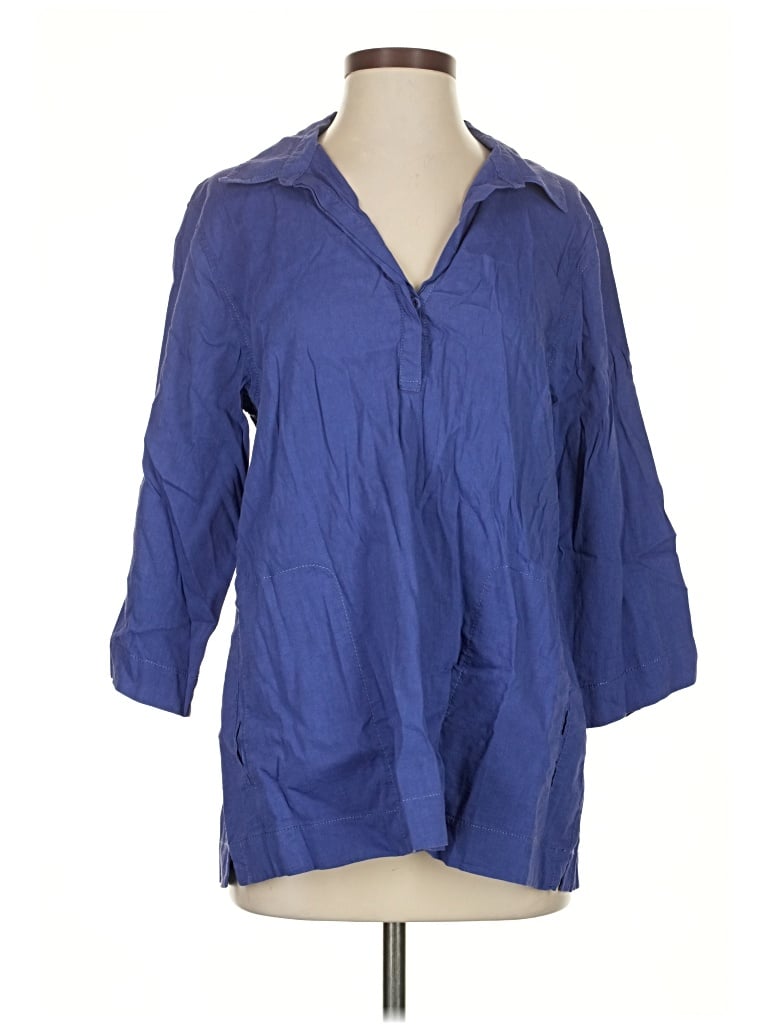 Pre-owned Eileen Fisher Long Sleeve Blouse In Blue