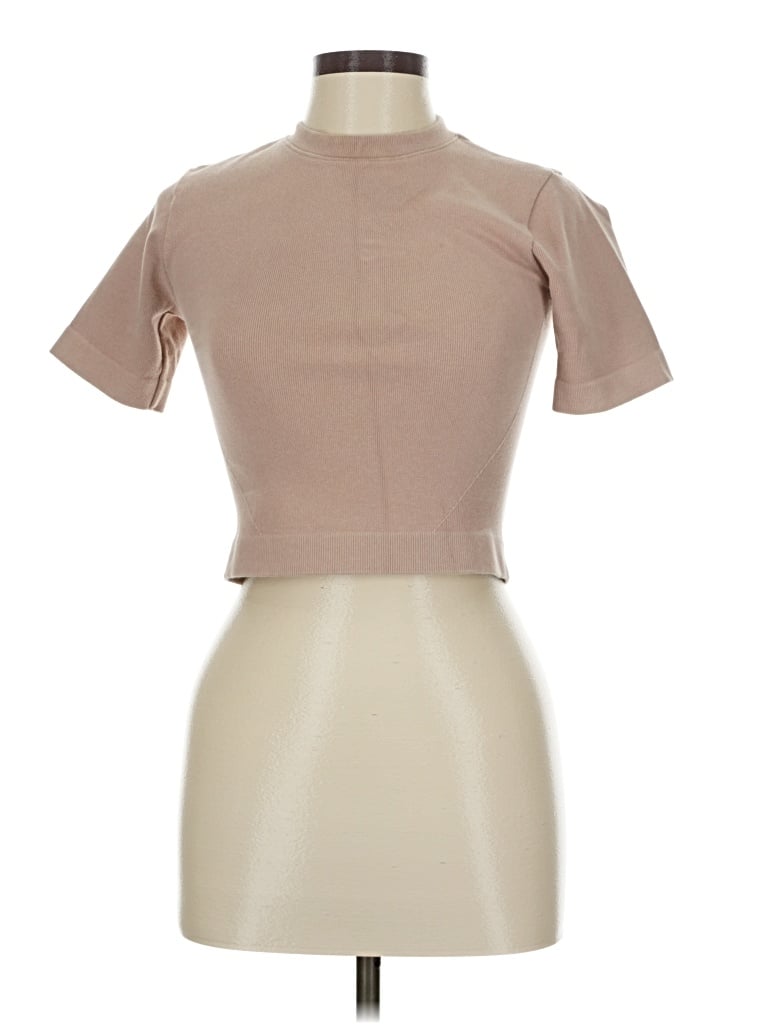 Pre-owned Everlane Short Sleeve Top Tan Mock Neckline Tops In Brown