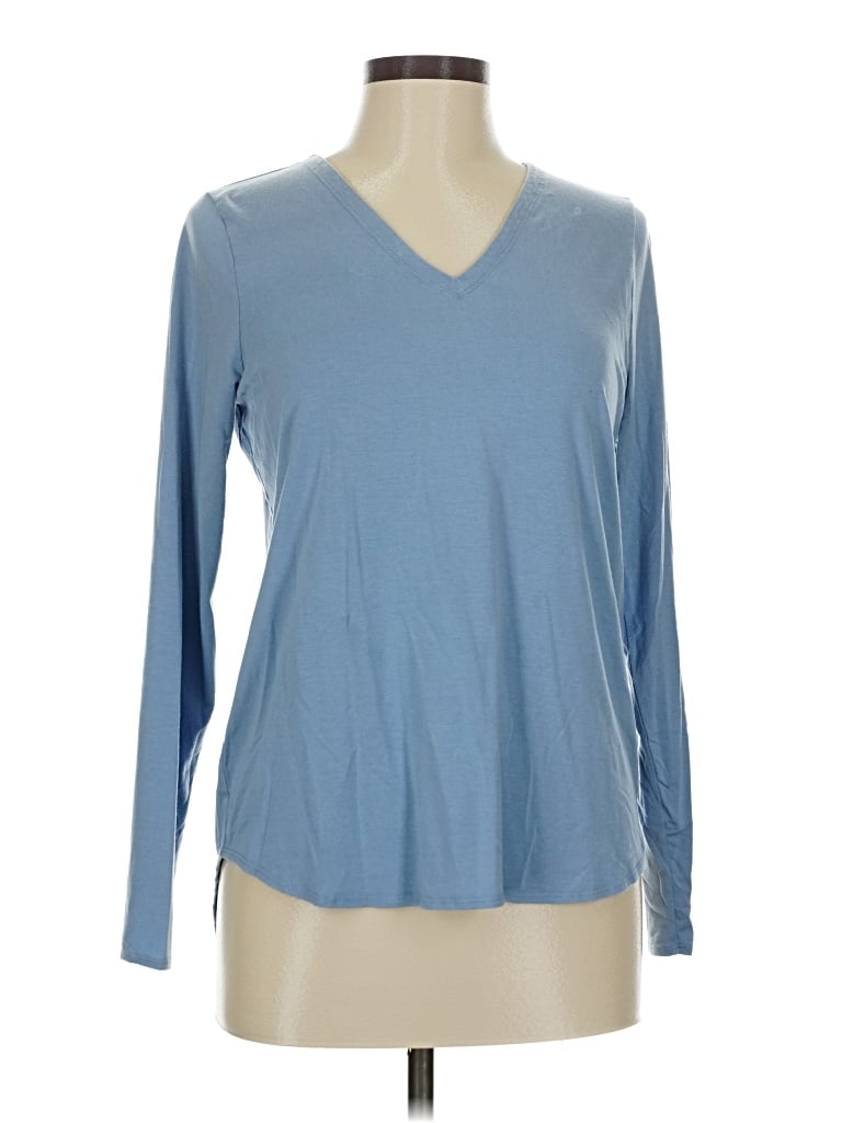 Pre-owned Eileen Fisher Long Sleeve Top Blue V Neck Tops